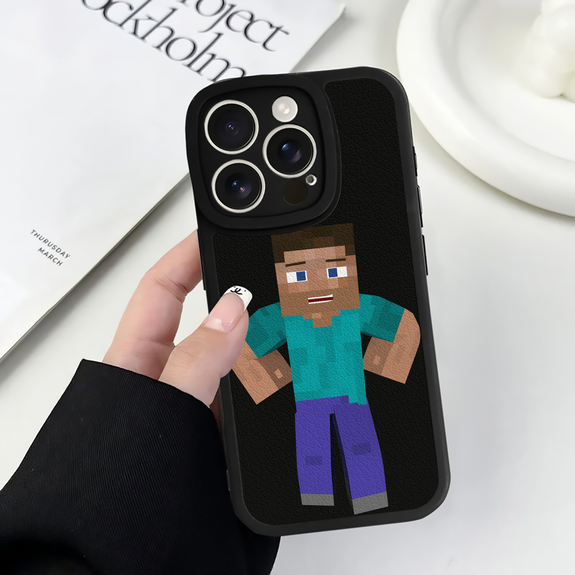 （画像用） マインクラフト ブロックの世界 Minecraft MC Block world 【iPhone 16シリーズ対応】シリコンスマホケース（レザー調） 材質：シリコン